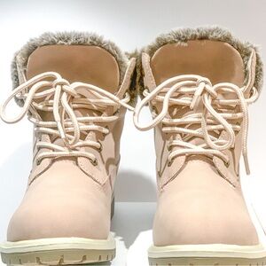 Blush Pink Faux Fur Suede Booties | Ankle Winter Boots by The Portland Company